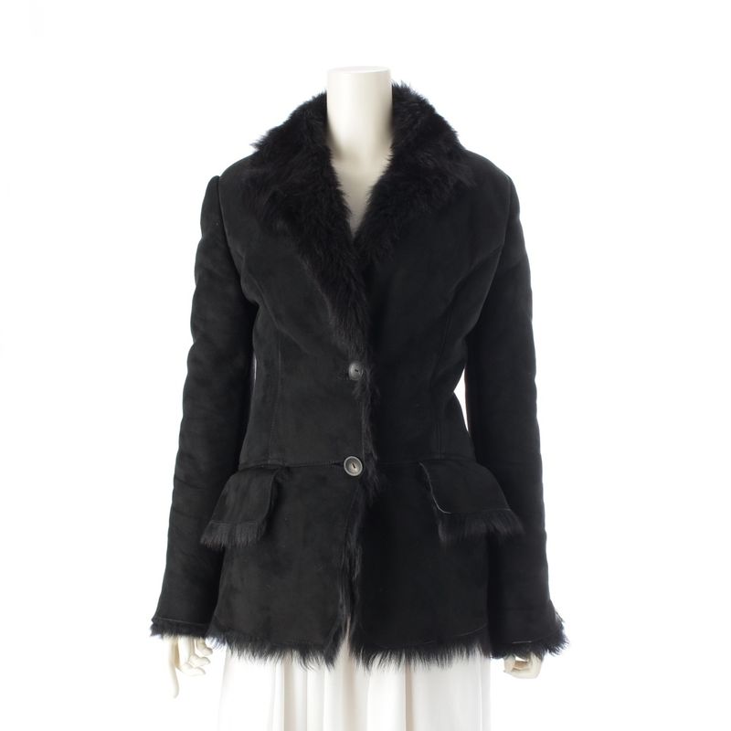 Gucci Leather Tom Ford Period Fur Mouton Jacket Coat Outerwear Black 40