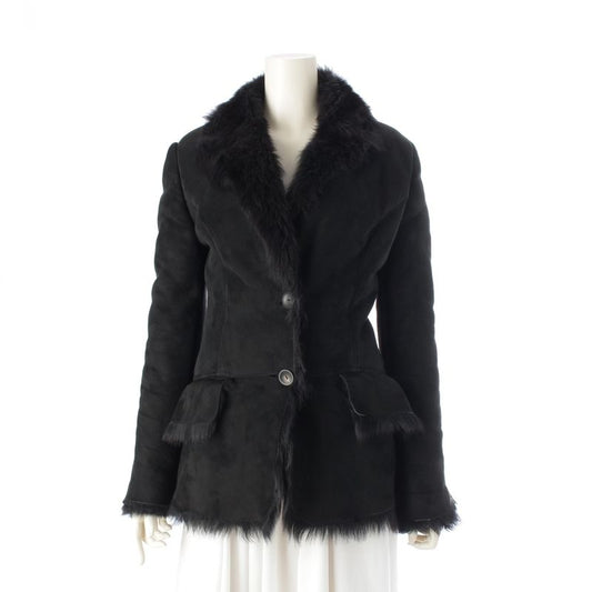 Gucci Leather Tom Ford Period Fur Mouton Jacket Coat Outerwear Black 40