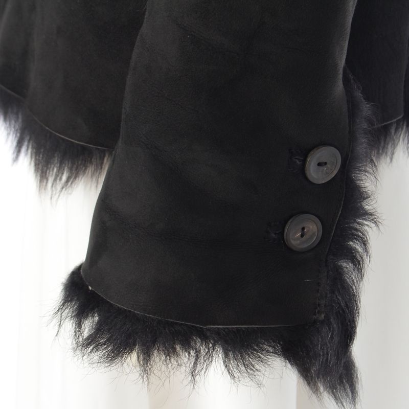 Gucci Leather Tom Ford Period Fur Mouton Jacket Coat Outerwear Black 40