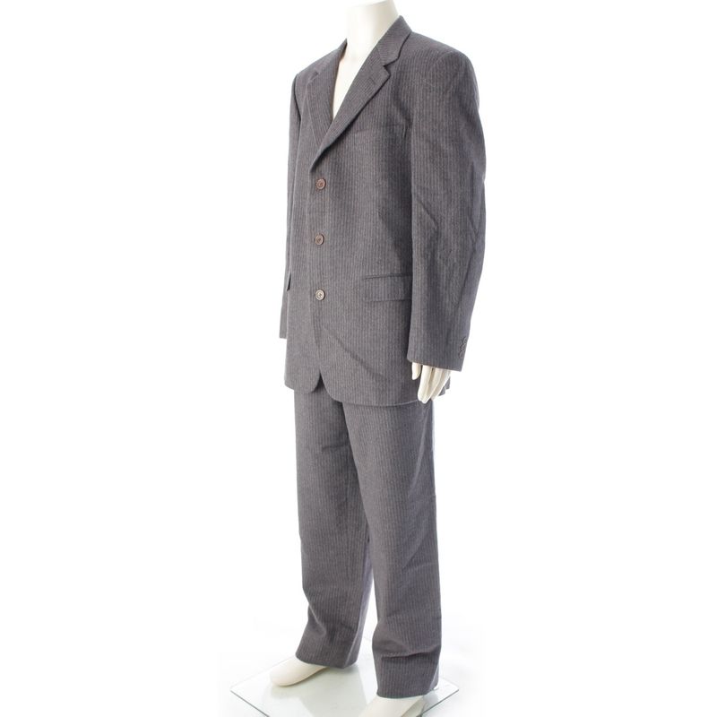 Gianni Versace Angora Wool Flannel Striped Jacket Pant Setup Gray