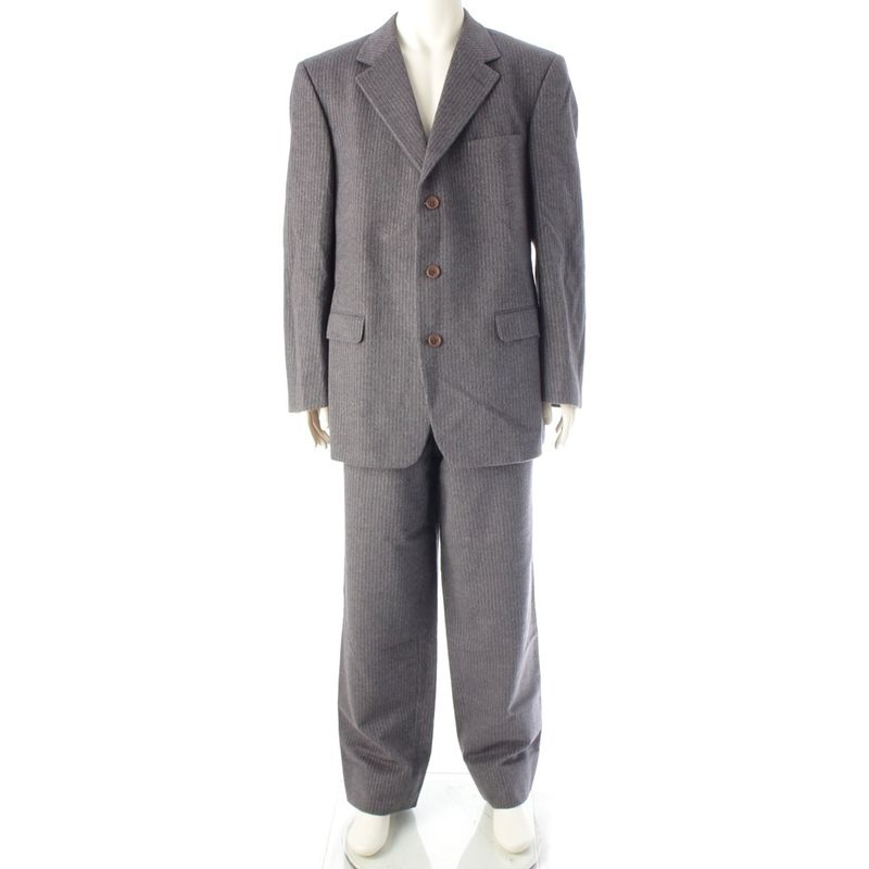 Gianni Versace Angora Wool Flannel Striped Jacket Pant Setup Gray