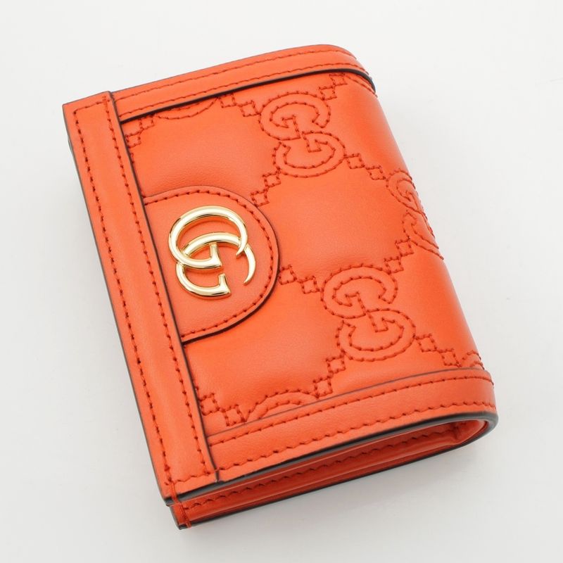 Gucci Leather Ggmatelasse Compact Wallet Fold Wallet 723786 Orange