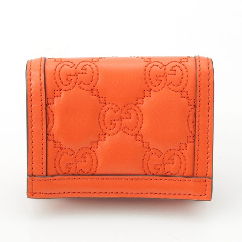 Gucci Leather Ggmatelasse Compact Wallet Fold Wallet 723786 Orange