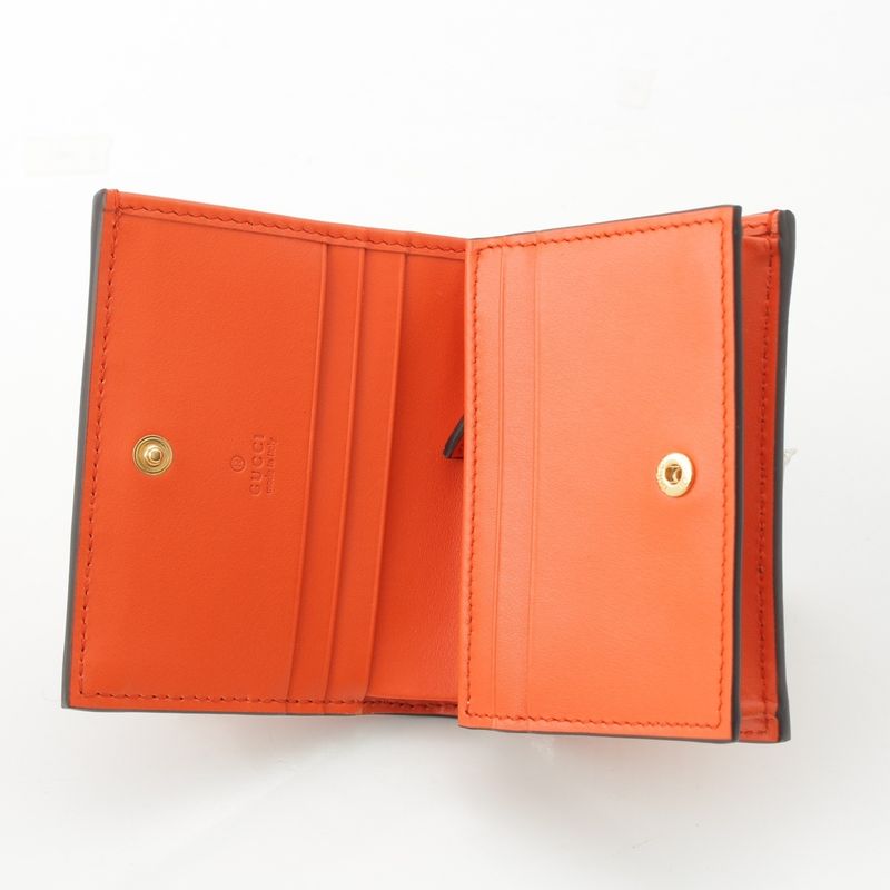 Gucci Leather Ggmatelasse Compact Wallet Fold Wallet 723786 Orange