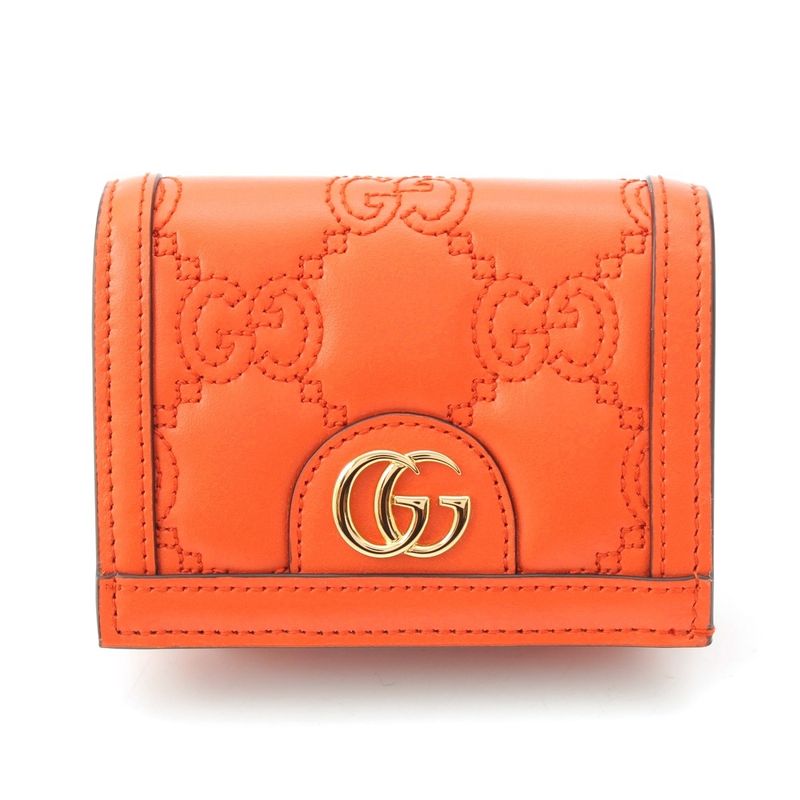 Gucci Leather Ggmatelasse Compact Wallet Fold Wallet 723786 Orange