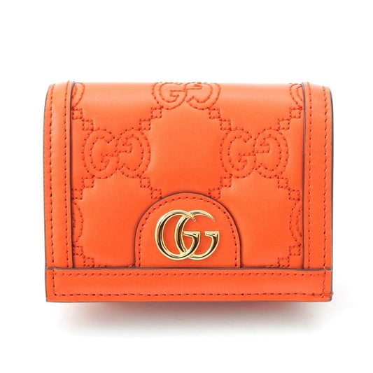 Gucci Leather Ggmatelasse Compact Wallet Fold Wallet 723786 Orange