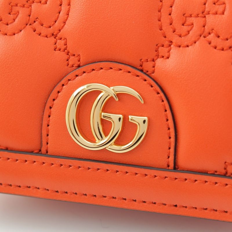 Gucci Leather Ggmatelasse Compact Wallet Fold Wallet 723786 Orange