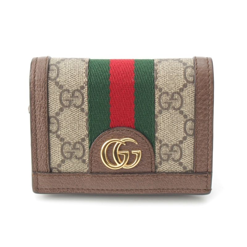 Gucci PVC X Leather GG Supreme Compact Wallet Bifold Wallet 523155 Beige