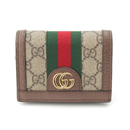 Gucci PVC X Leather GG Supreme Compact Wallet Bifold Wallet 523155 Beige