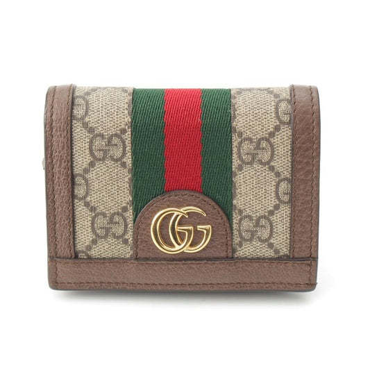 Gucci PVC X Leather GG Supreme Compact Wallet Bifold Wallet 523155 Beige