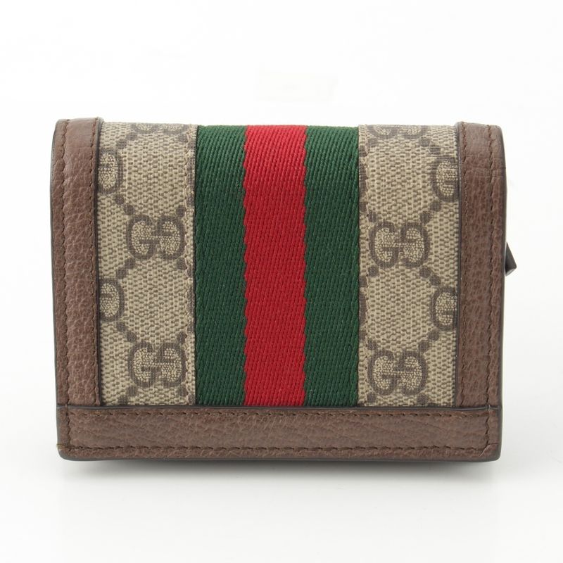 Gucci PVC X Leather GG Supreme Compact Wallet Bifold Wallet 523155 Beige