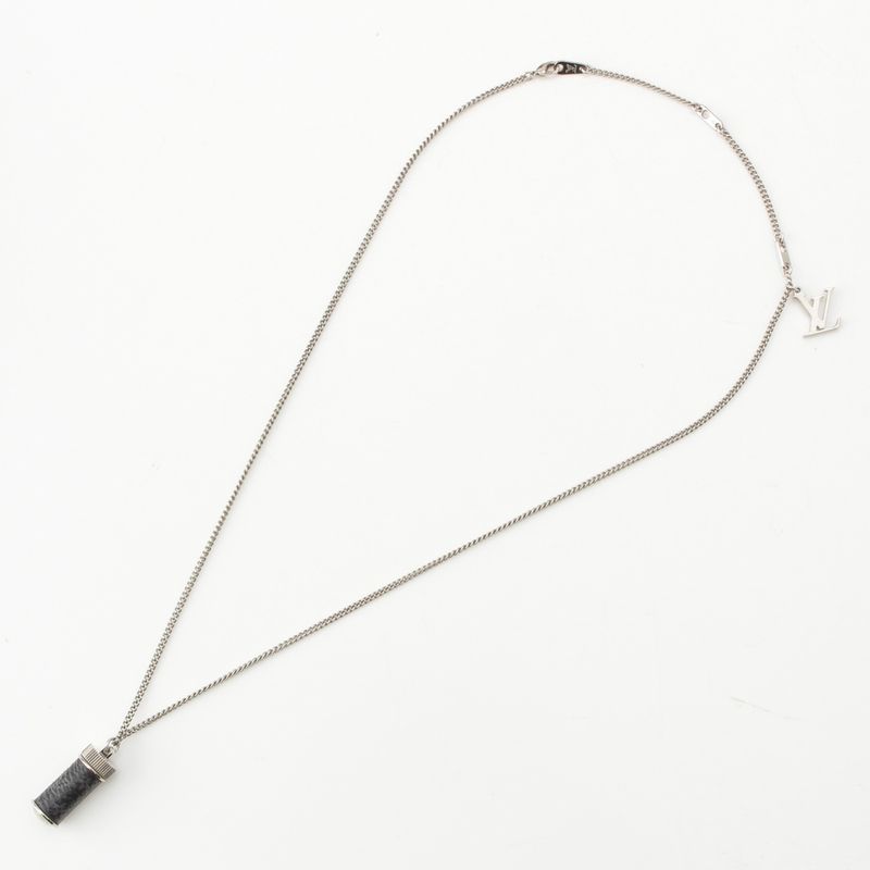 Louis Vuitton Monogram Eclipse Collier Charm Necklace Accessory M63641 Silver