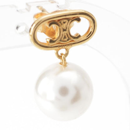 Celine Triomphe Glass Pearl Earrings Binaural Accessories GP Gold