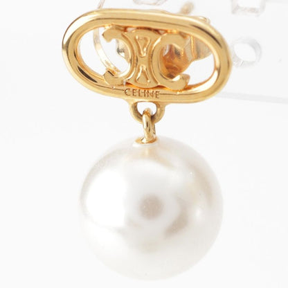 Celine Triomphe Glass Pearl Earrings Binaural Accessories GP Gold