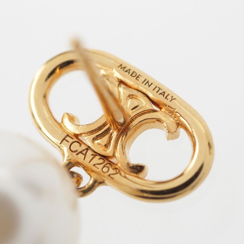 Celine Triomphe Glass Pearl Earrings Binaural Accessories GP Gold