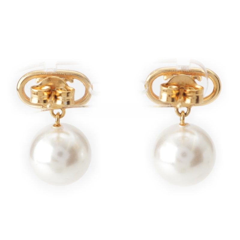 Celine Triomphe Glass Pearl Earrings Binaural Accessories GP Gold