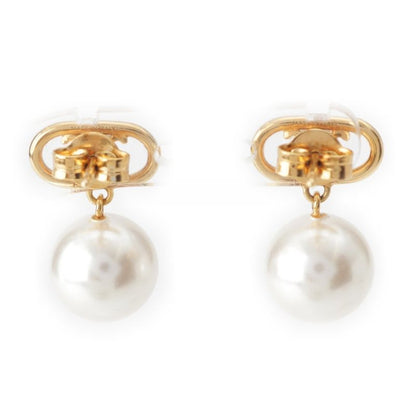Celine Triomphe Glass Pearl Earrings Binaural Accessories GP Gold