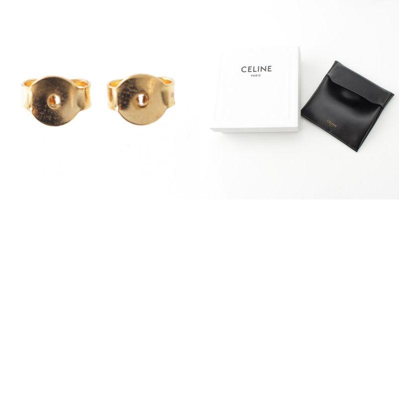 Celine Triomphe Glass Pearl Earrings Binaural Accessories GP Gold