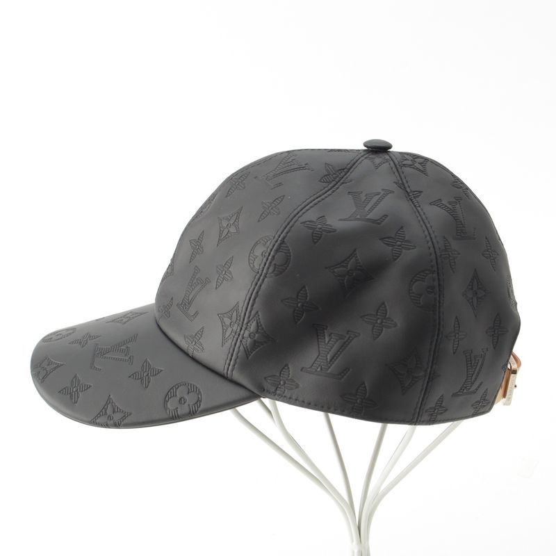 Louis Vuitton Leather Monogram Shadow Baseball Hat Cap M76580 Black