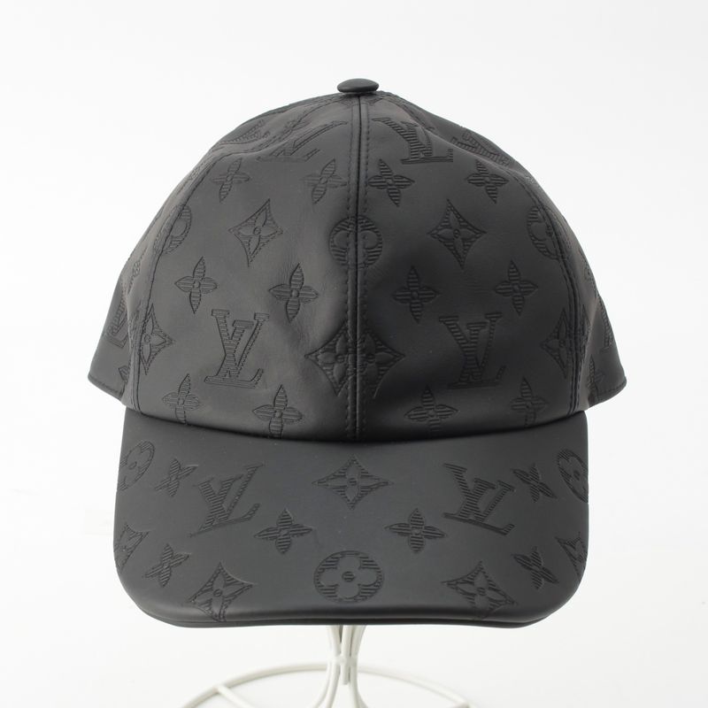 Louis Vuitton Leather Monogram Shadow Baseball Hat Cap M76580 Black