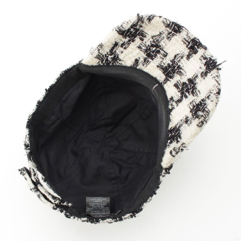 Chanel Wool Mix Tweed Coco Mark Plaid Baseball Cap Hat Black White M