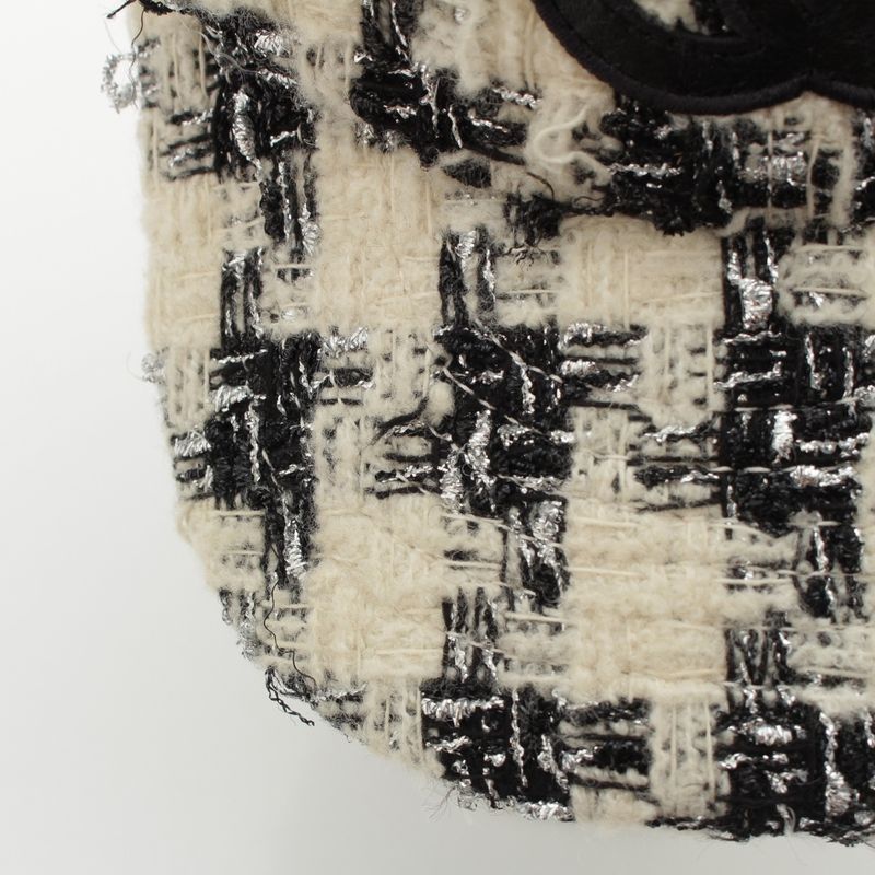 Chanel Wool Mix Tweed Coco Mark Plaid Baseball Cap Hat Black White M