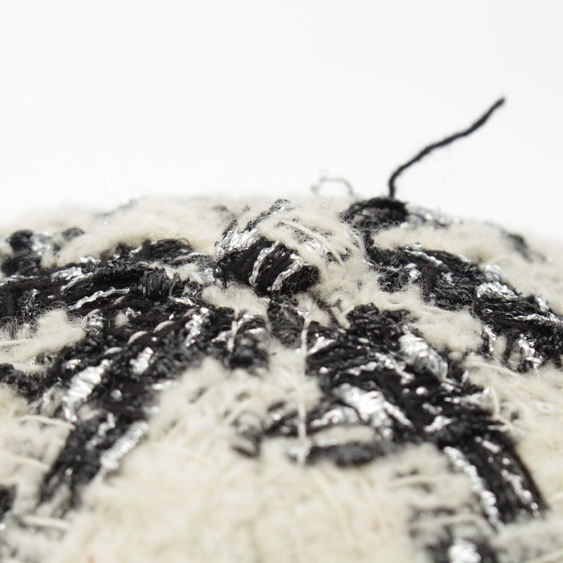 Chanel Wool Mix Tweed Coco Mark Plaid Baseball Cap Hat Black White M