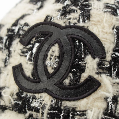 Chanel Wool Mix Tweed Coco Mark Plaid Baseball Cap Hat Black White M