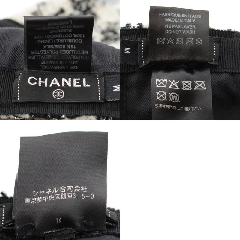 Chanel Wool Mix Tweed Coco Mark Plaid Baseball Cap Hat Black White M