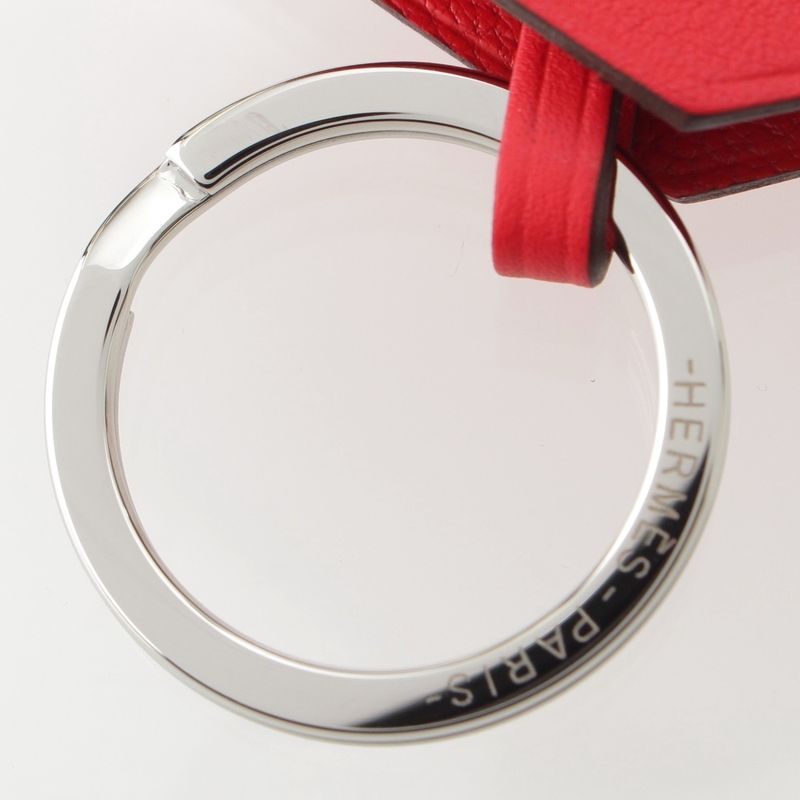 Hermes 24 Leather Years Gift Clochette Key Ring Charm Swift Key Ring Red