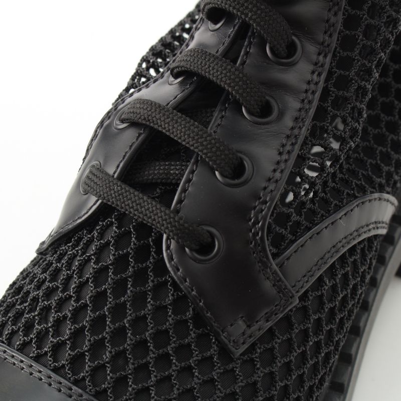 Prada Lace Up Long Boots Mesh Triangle Logo Boots 1w907m Black 36