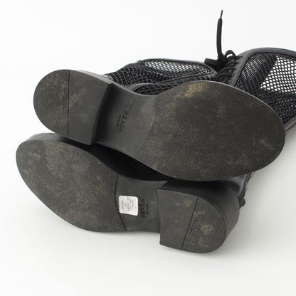 Prada Lace Up Long Boots Mesh Triangle Logo Boots 1w907m Black 36