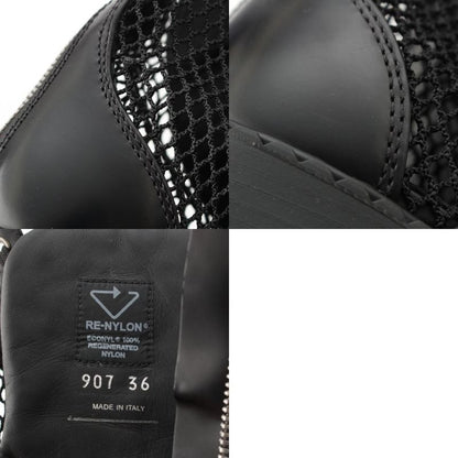 Prada Lace Up Long Boots Mesh Triangle Logo Boots 1w907m Black 36