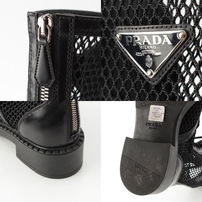 Prada Lace Up Long Boots Mesh Triangle Logo Boots 1w907m Black 36