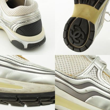 Chanel Mesh Coco Mark Sneakers Low Cut G39792 Silver White 37