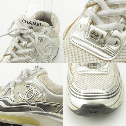 Chanel Mesh Coco Mark Sneakers Low Cut G39792 Silver White 37