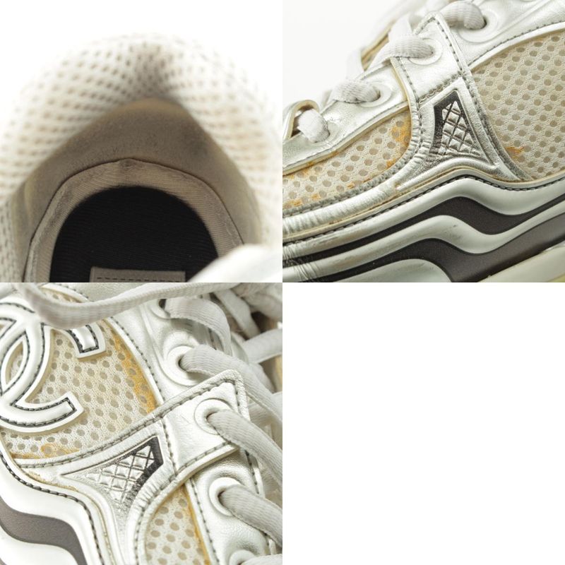 Chanel Mesh Coco Mark Sneakers Low Cut G39792 Silver White 37