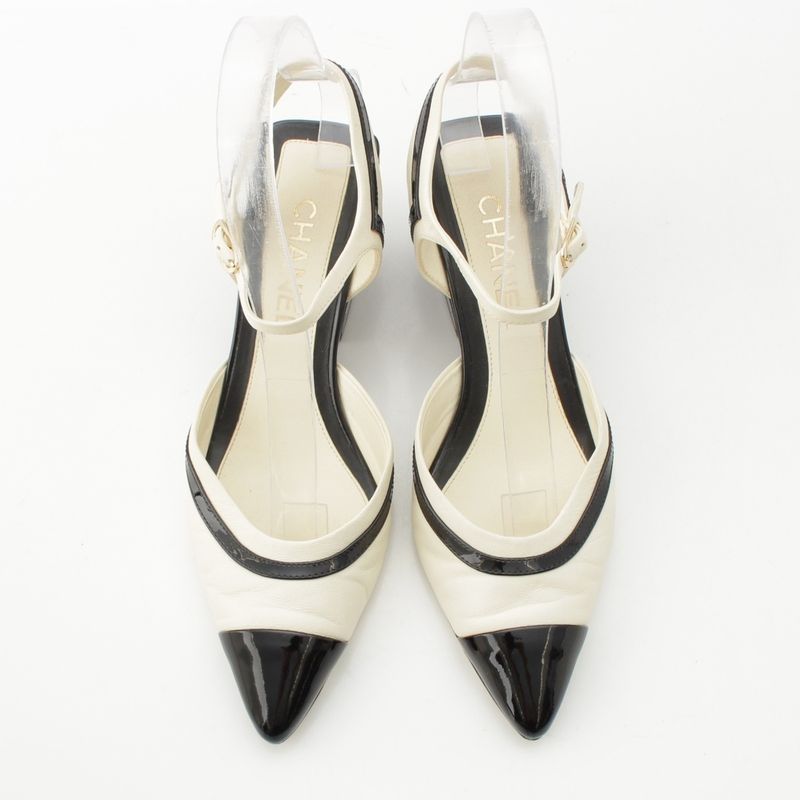 Chanel Leather Coco Mark Bicolor Suring Bag Pumps Shoes G38846 Black White 37c