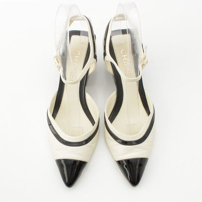 Chanel Leather Coco Mark Bicolor Suring Bag Pumps Shoes G38846 Black White 37c