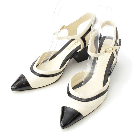 Chanel Leather Coco Mark Bicolor Suring Bag Pumps Shoes G38846 Black White 37c
