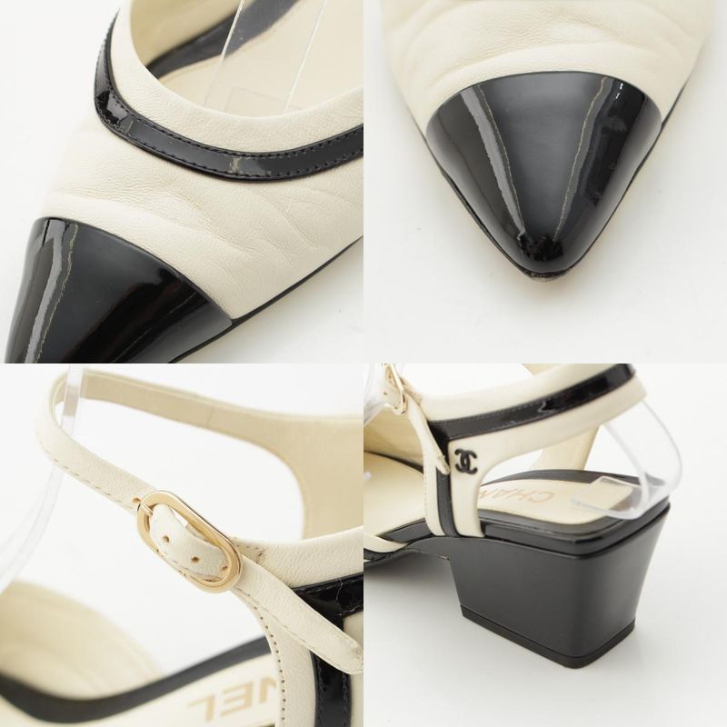 Chanel Leather Coco Mark Bicolor Suring Bag Pumps Shoes G38846 Black White 37c