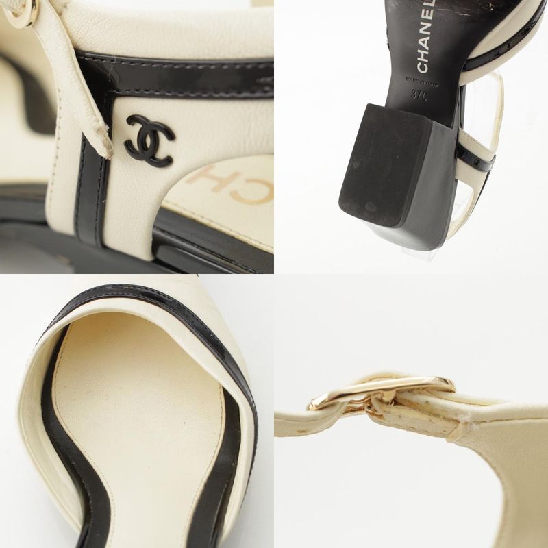 Chanel Leather Coco Mark Bicolor Suring Bag Pumps Shoes G38846 Black White 37c