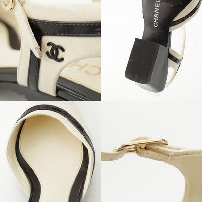 Chanel Leather Coco Mark Bicolor Suring Bag Pumps Shoes G38846 Black White 37c