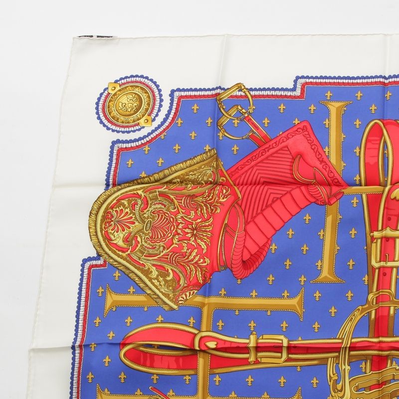 Hermes Carré 90 Selles a Housse Cabas - Sitting Silk Scarf White Multicolor