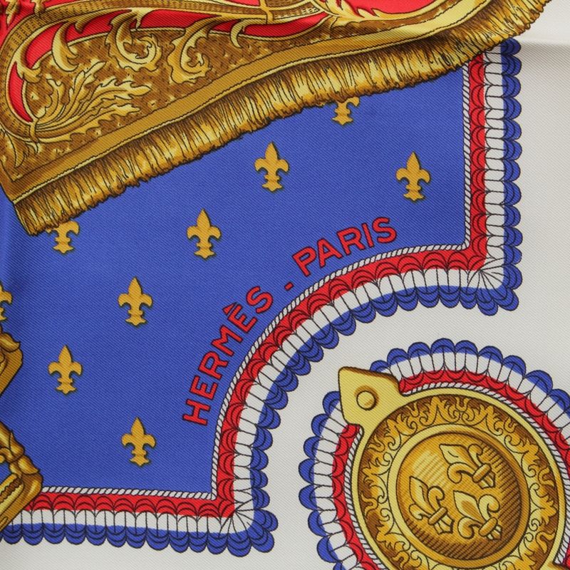 Hermes Carré 90 Selles a Housse Cabas - Sitting Silk Scarf White Multicolor