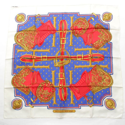 Hermes Carré 90 Selles a Housse Cabas - Sitting Silk Scarf White Multicolor