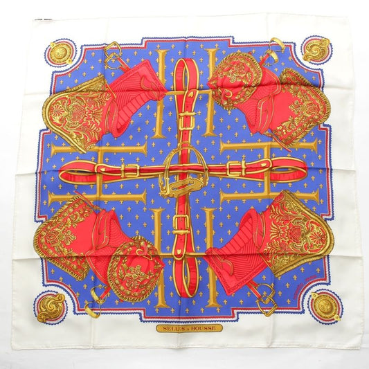 Hermes Carré 90 Selles a Housse Cabas - Sitting Silk Scarf White Multicolor