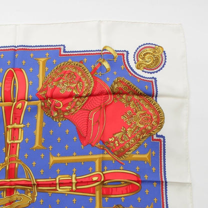 Hermes Carré 90 Selles a Housse Cabas - Sitting Silk Scarf White Multicolor