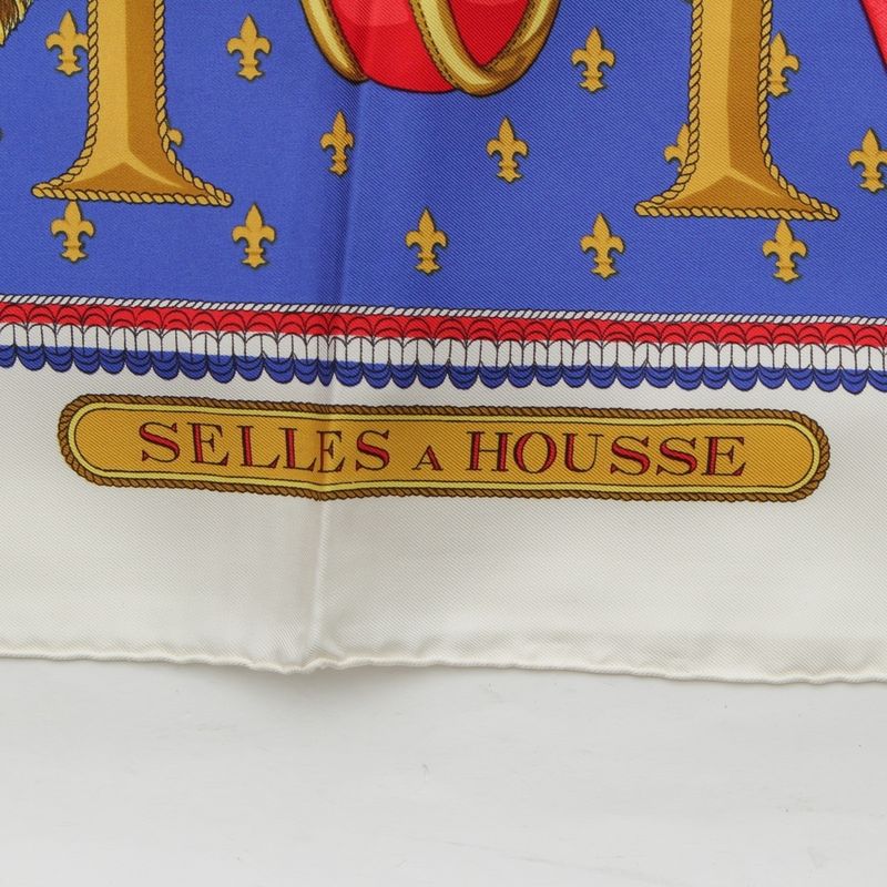 Hermes Carré 90 Selles a Housse Cabas - Sitting Silk Scarf White Multicolor