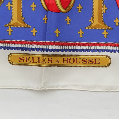 Hermes Carré 90 Selles a Housse Cabas - Sitting Silk Scarf White Multicolor
